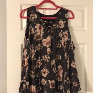 Cold should lace up floral tunic dress